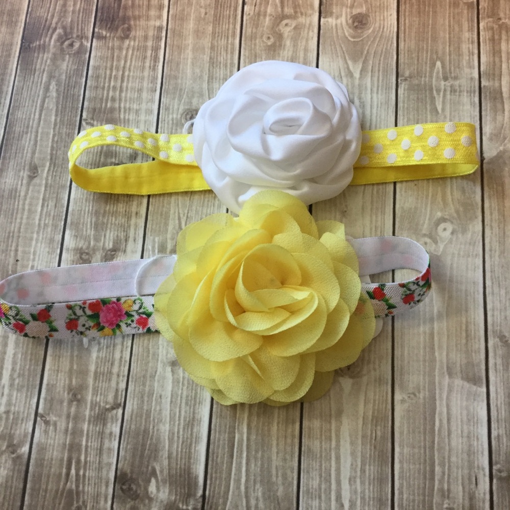 Girls Headband Bundle - Yellow White Polka Dot